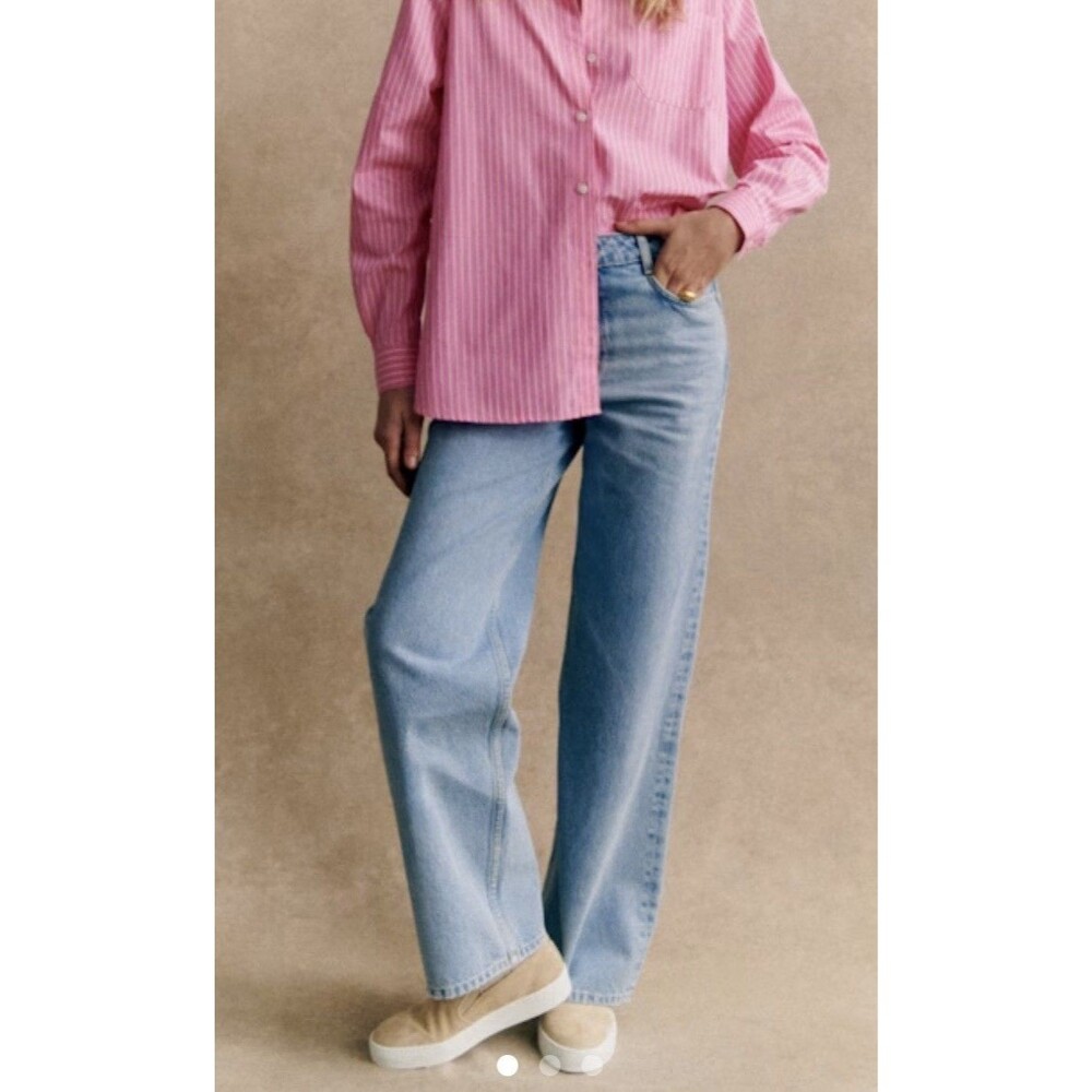 Sezane Le 90s Jeans Trousers The 90s Baby Wide Leg Light Blue Size 40 US 8